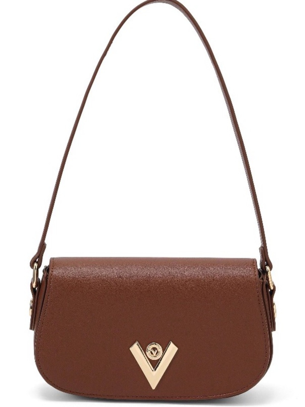 Valentino Orlandi Chocolate Brown Shoulder Bag with Gold-tone V Emblem